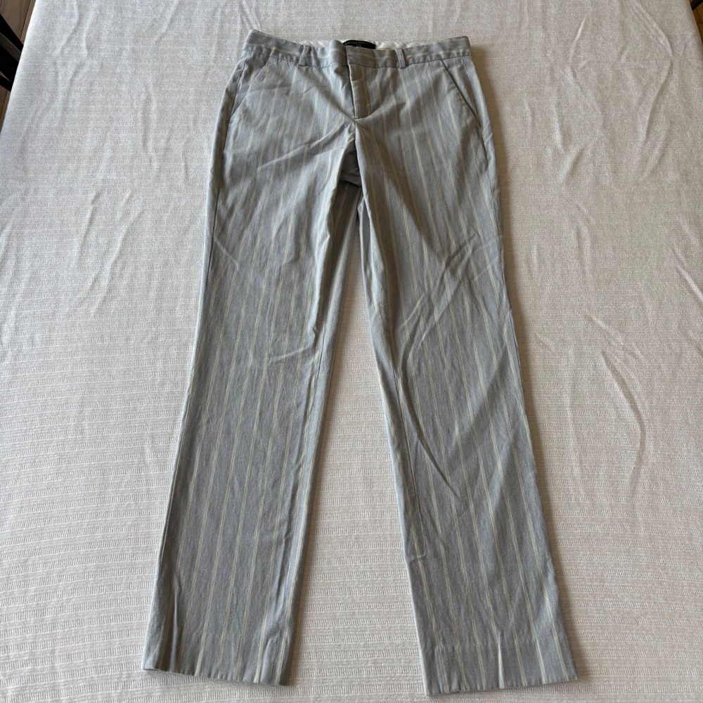 Banana Republic Ryan Pinstripe Trousers Gray Yellow Linen Blend Straight Leg 4